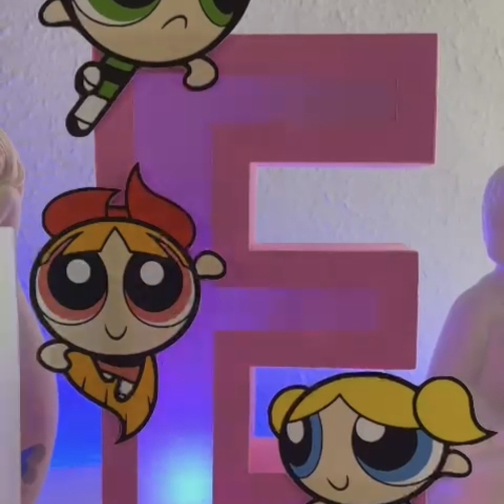 Hand Crafted Powerpuff Girls Pink Letter E Decor